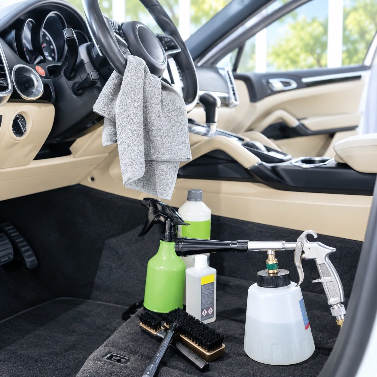 Bright Car Interior Cleaning Setup